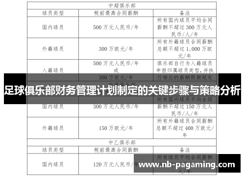 足球俱乐部财务管理计划制定的关键步骤与策略分析